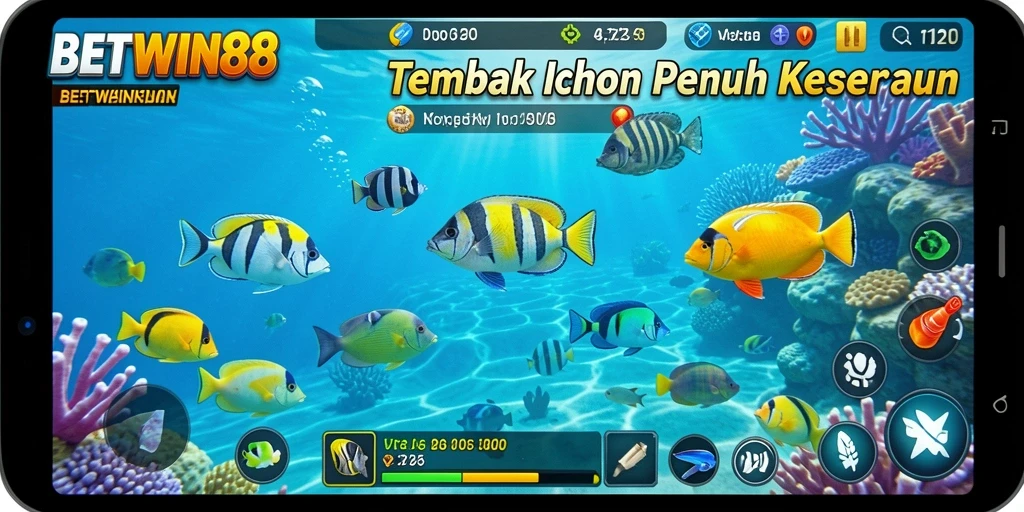 Tampilan gameplay seru dalam BETWIN88 saat menembak ikan.