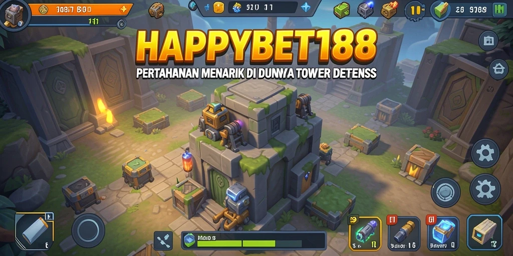Screenshot gameplay <strong>HAPPYBET188</strong> yang menunjukkan aksi menara pertahanan yang menegangkan.