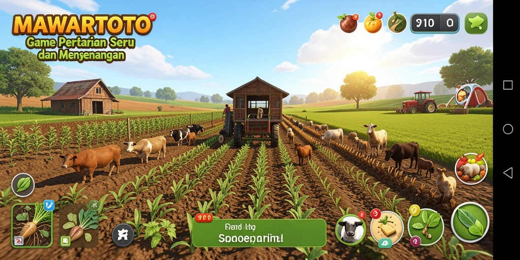 Tampilan gameplay seru di MAWARTOTO dengan lahan pertanian yang subur.