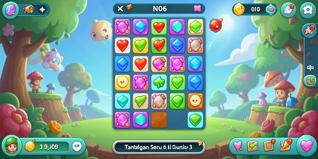 Gameplay N06 dengan beragam permata yang mencolok.