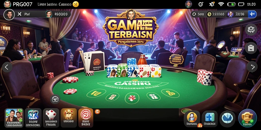 Screenshot gameplay PRG007 menunjukkan dealer langsung dan suasana kasino yang mendebarkan.